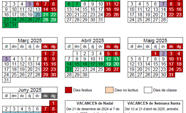 Calendari del curs 2024-2025